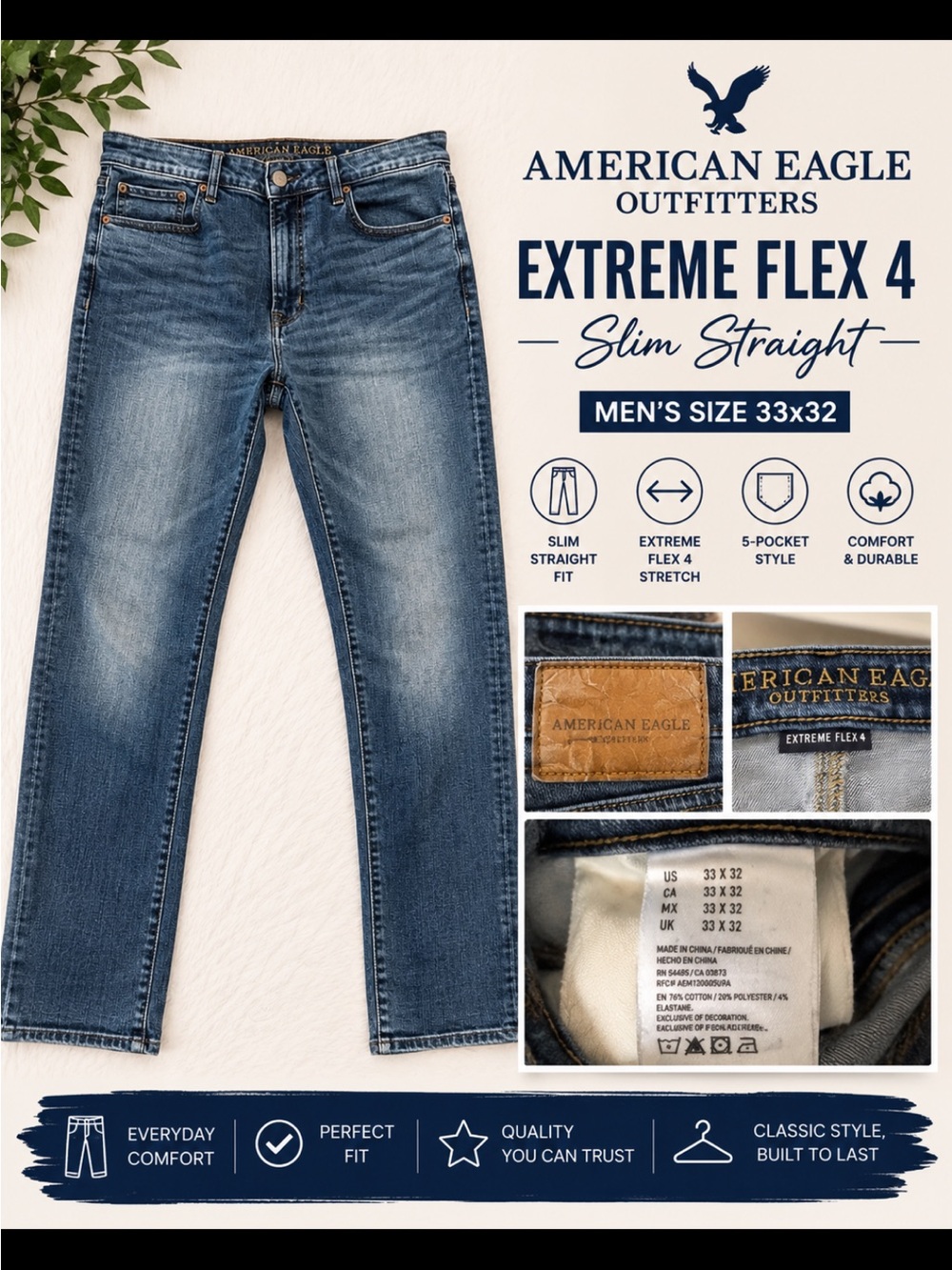 American Eagle Outfitters Slim-Straight Men's Jeans - Medium Blue Wash